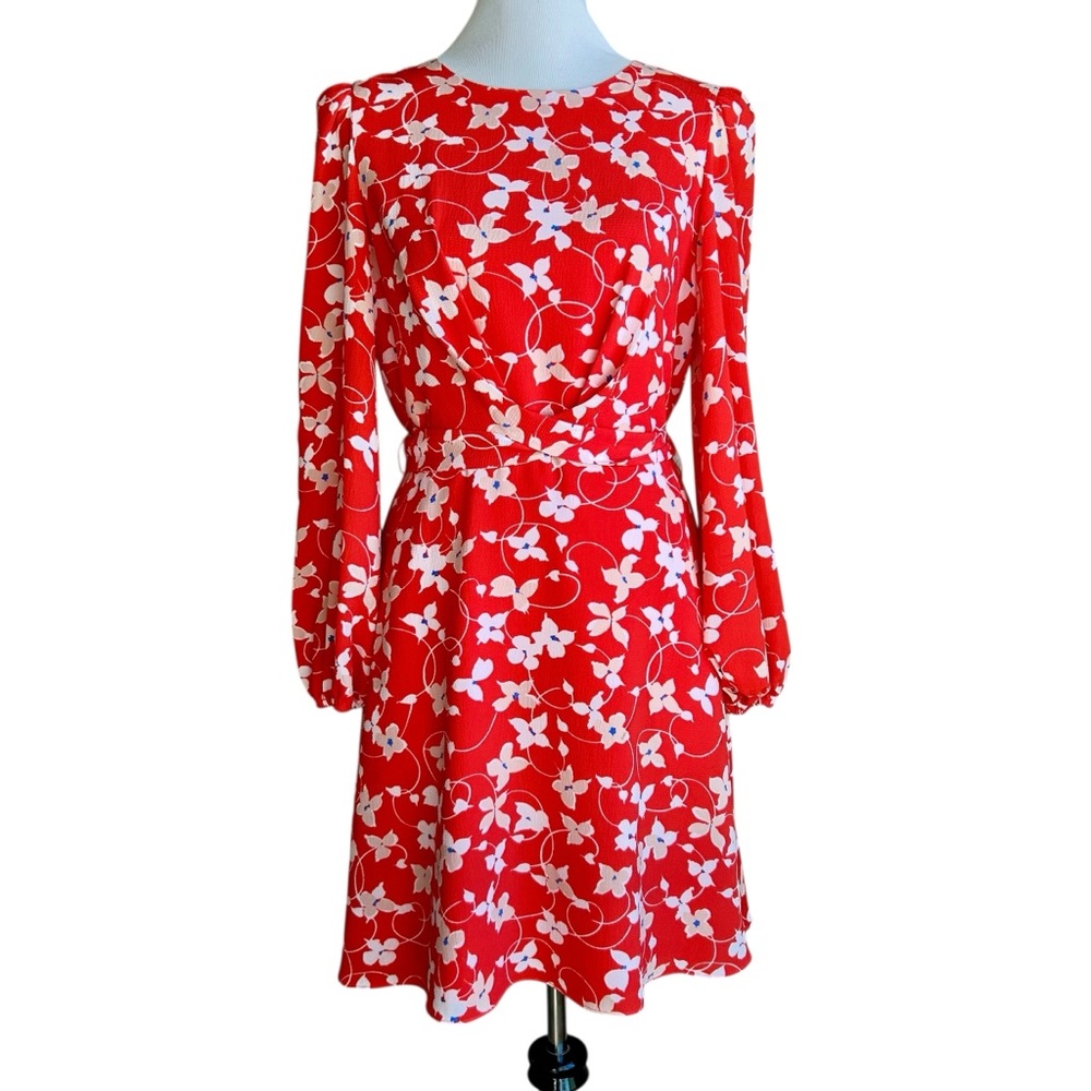 Eliza J Red Floral Long Sleeve Dress | Fit & Flare | Size 10